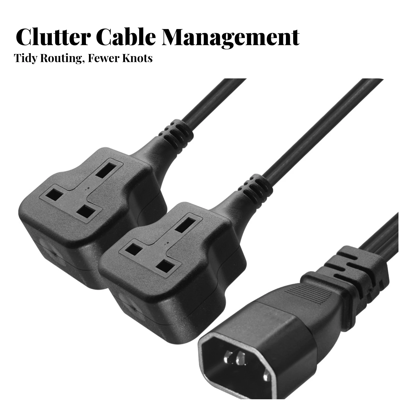 Adapter Cable Sturdy C14 to Dual UK Socket Splitter Cord Y Splitter Cord Molded for Desktop Setups, Audio-Visual Systems