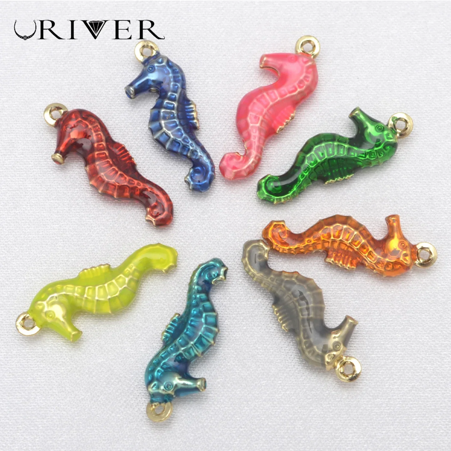 

LJRIVER Multicolor Seahorse Charm for DIY Accessories Marine Life Charm Pendant Handmade Earrings Keychain Brass Enamel Fittings