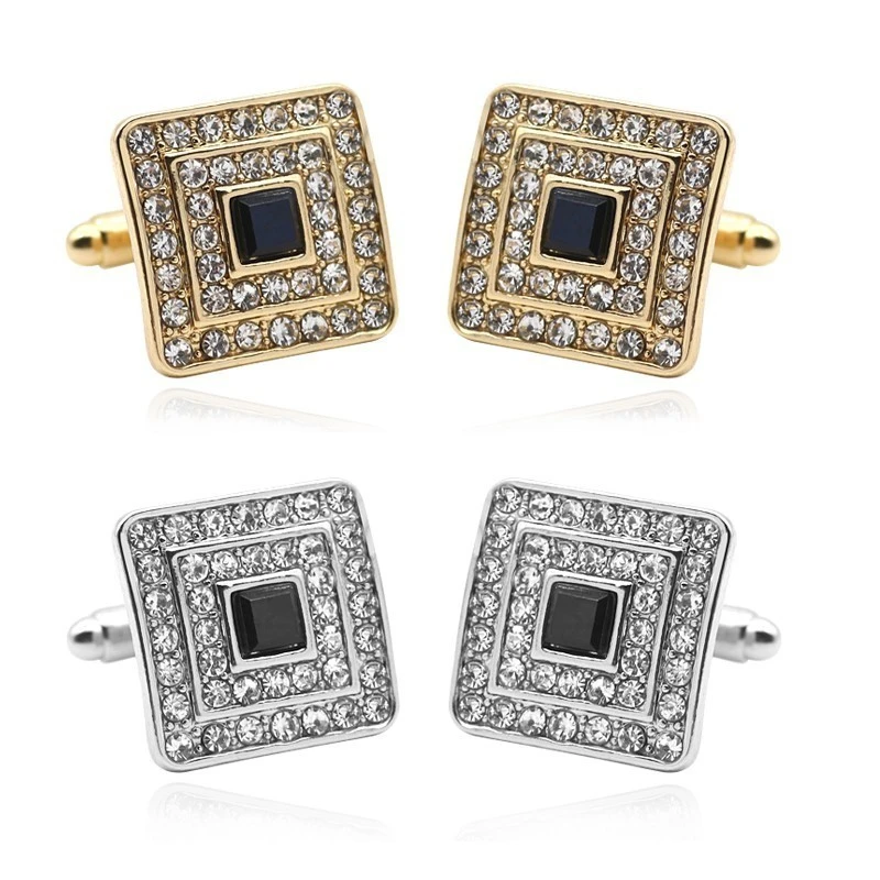 Square Cufflinks for Mens Boy High Quality Rhinestone Shiny Cufflinks Button Jewelry French Shirt Men's Suit Men Accessories