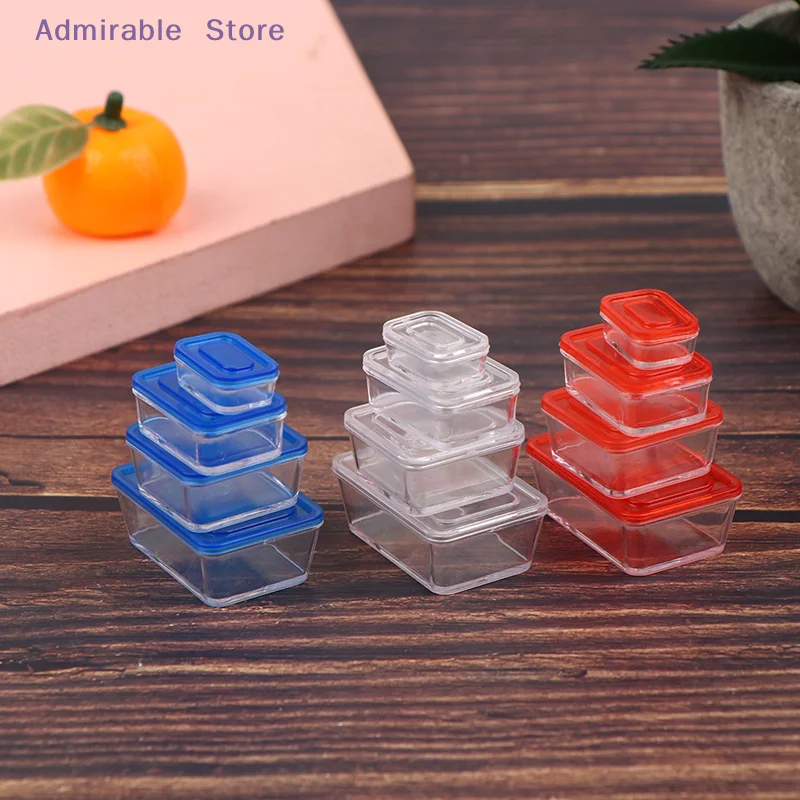 w4pcs 1/12 Dollhouse Mini Fresh Keeping Box Lunch Box Model Kitchen Tableware Decoration