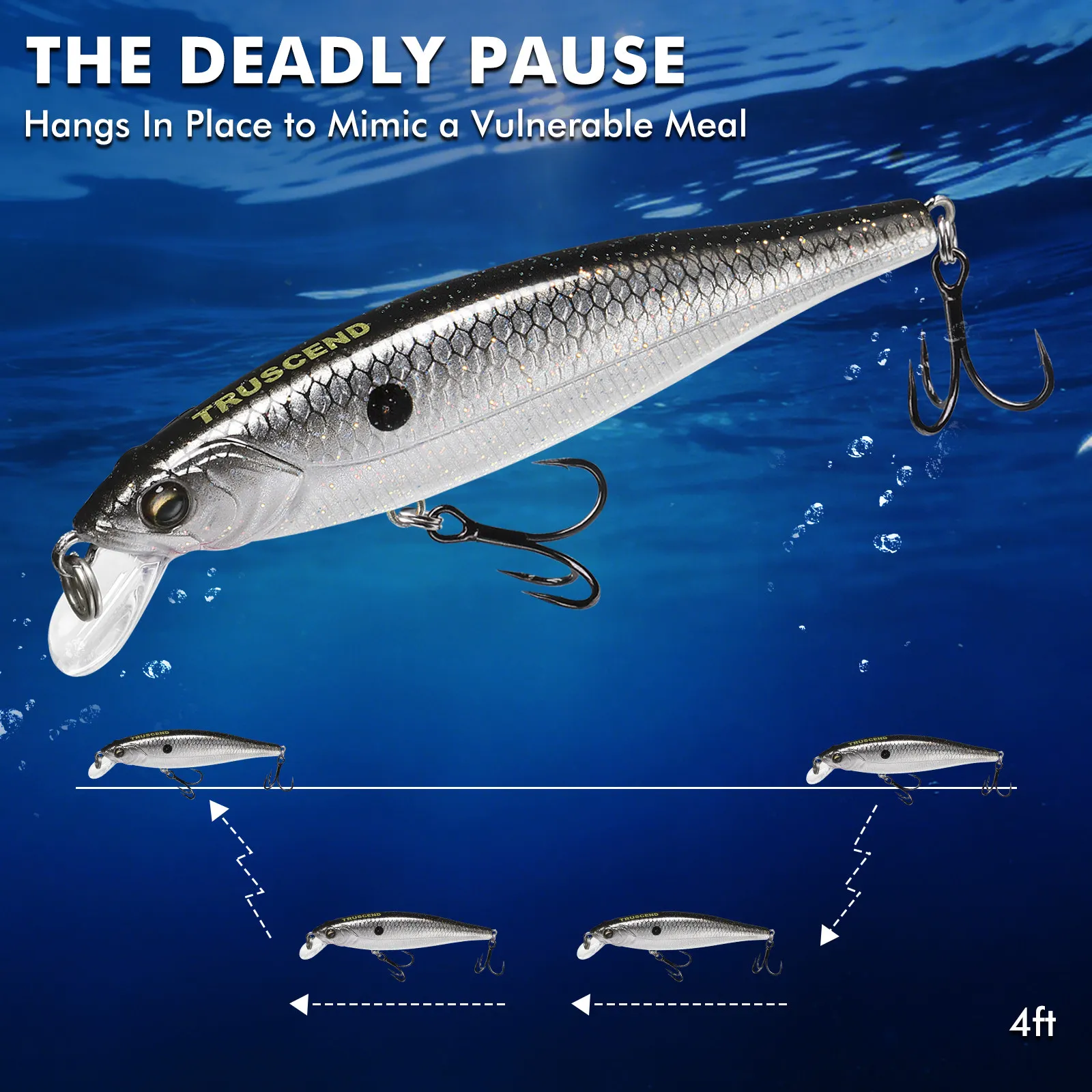 Juego de Pesca TRUSCEND de Largo Alcance y Caída Lenta - Señuelo de Tilapia de Agua Dulce con Ojo de Pez Biónico 3D y Campana Integrada