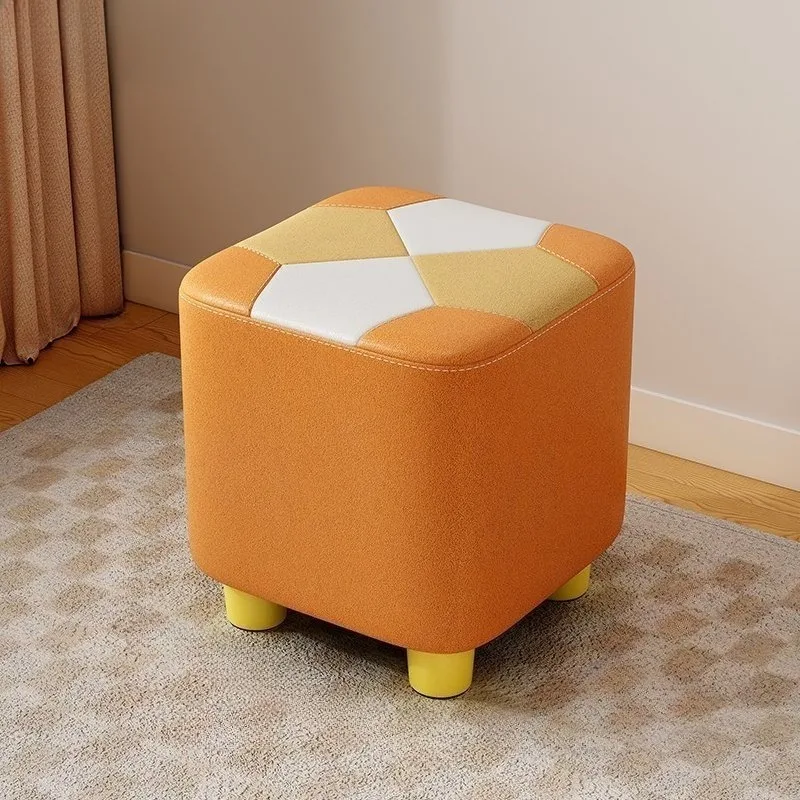 

Wooden Waterproof Square Living Room Stools Colorful Creative Design Soft Bedroom Ottoman Simple Cute Modern Home Furniture