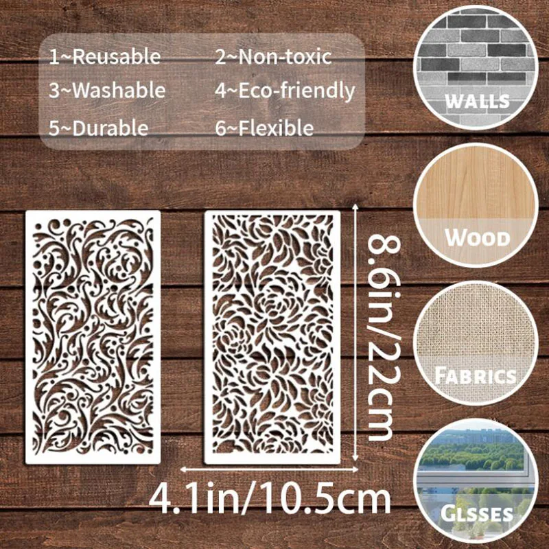 22*10.5cm Flower Texture Stencils PET Hollow Leak Printing Board DIY Layering Furniture Wall Painting Template Decorat Reusable