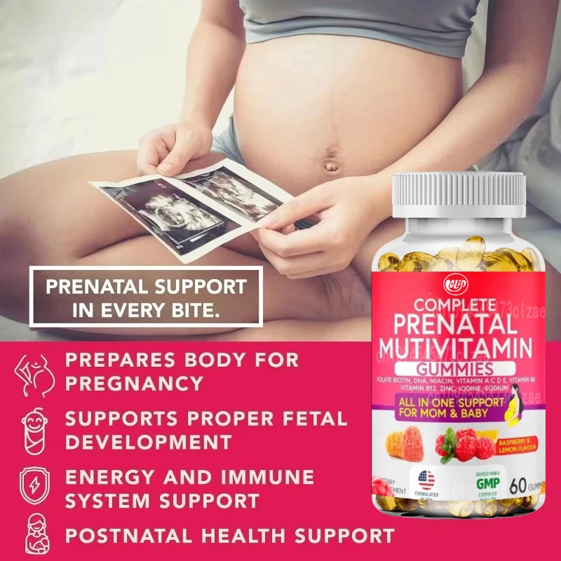 يحتوي علكة ما قبل الولادة على DHA وحمض الفوليك وفيتامين ب وC وD، والتي تستخدم في العظام والطاقة والمناعة