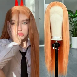 Long Silky Straight Wigs for Women Synthetic Lace Front Wig Light Orange Ginger Colored 13X4 Frontal Cosplay Wig for Daily Party