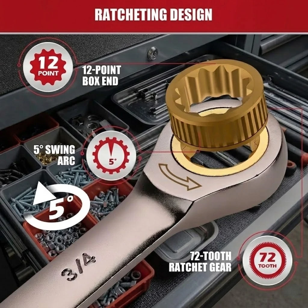 12Pcs SAE Ratcheting Combination Wrench Set,72-Tooth 5° Swing Arc 12-Point Box End,CR-V Steel Ratchet Spanner Kit,Open & Box End Wrench for Auto Motorcycle Bicycle Repair