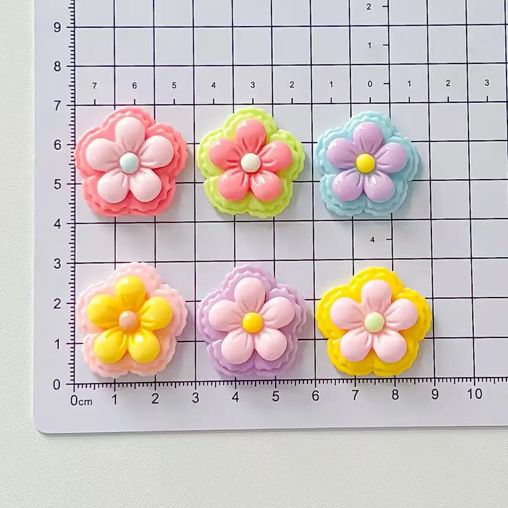 1set Mini Shiny Two Tone Five Petal Flower Resin Cabochon Model DIY Accessories Fridge Magnet Hair Clip Claw Clip Decoration