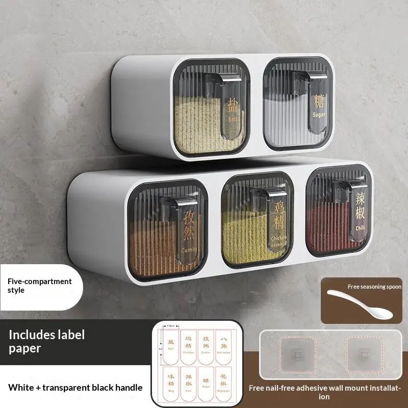 Spice Box Wall Mounted Integrated Multi Set Kitchen Home Goods Moisture Proof Storage Salt Rack