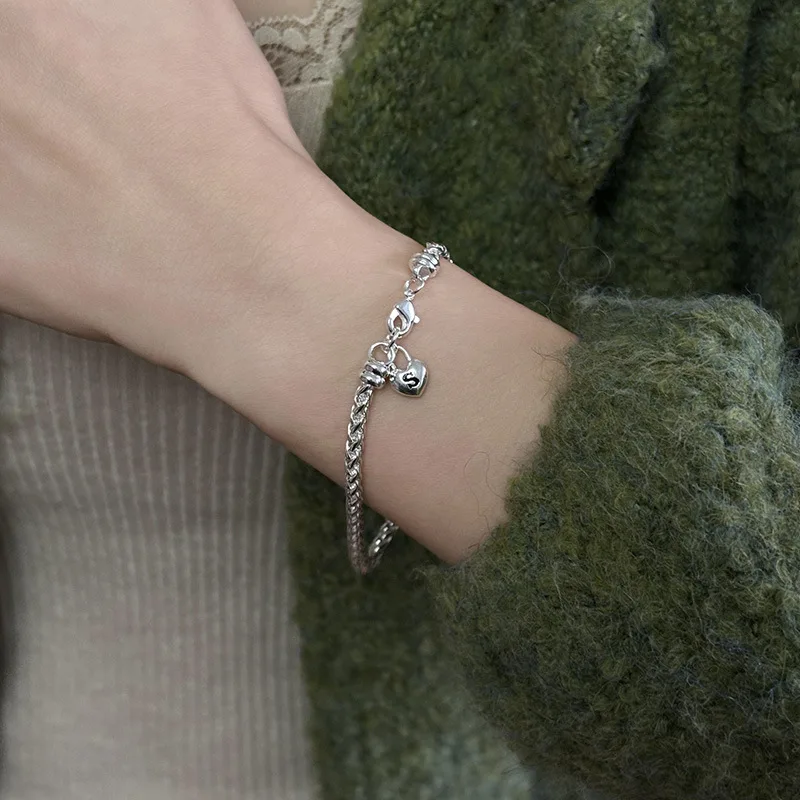 Silver 925 Heart Chain Women's Hand Cuffs Bracelets Couple Wedding Luxury Designer Jewelry Accessories Jewellery Argent 925