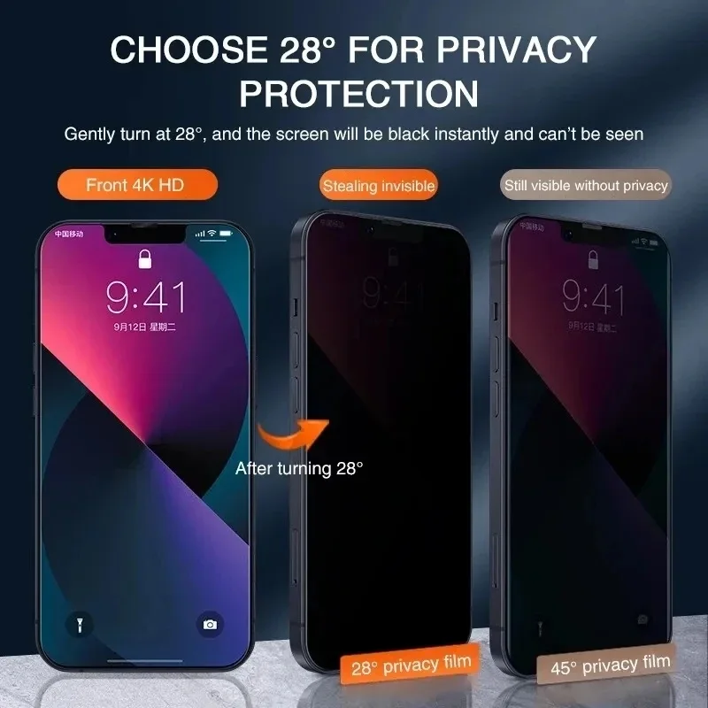 1-2 Piezas Vidrio Templado Antiespía para iPhone 16 15 14 13 12 11Pro Max Protector de Pantalla de Privacidad de Cobertura Completa para iPhone 13 14 15 Vidrio 2