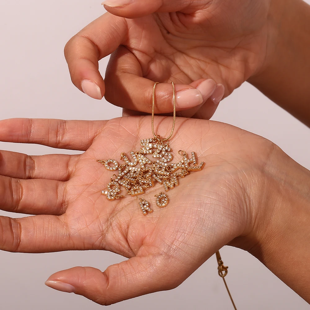 E.B.belle Mini Rhinestone Letter Pendant Water Resistant 18K Gold Plated 316L Stainless Steel Jewelry Pendants image 2