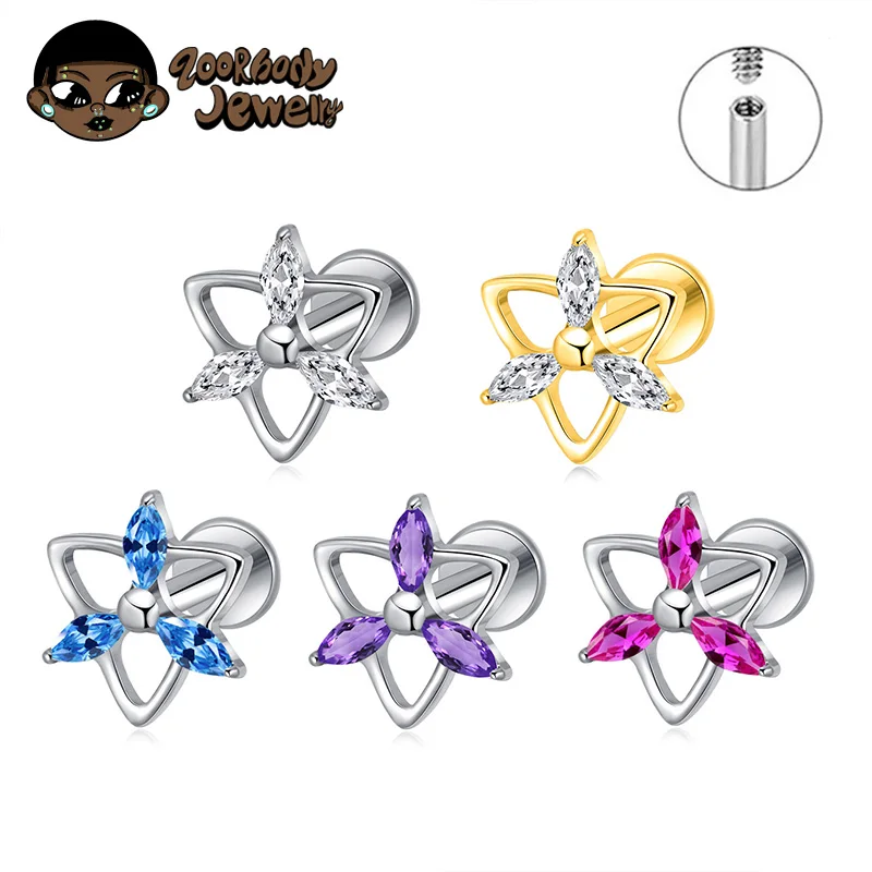ASTM F136 titane trinité géométrique CZ Piercing oreille goujons Tragus Helix Lobe boucles d'oreilles Labret lèvre nez Segment bijoux de mode