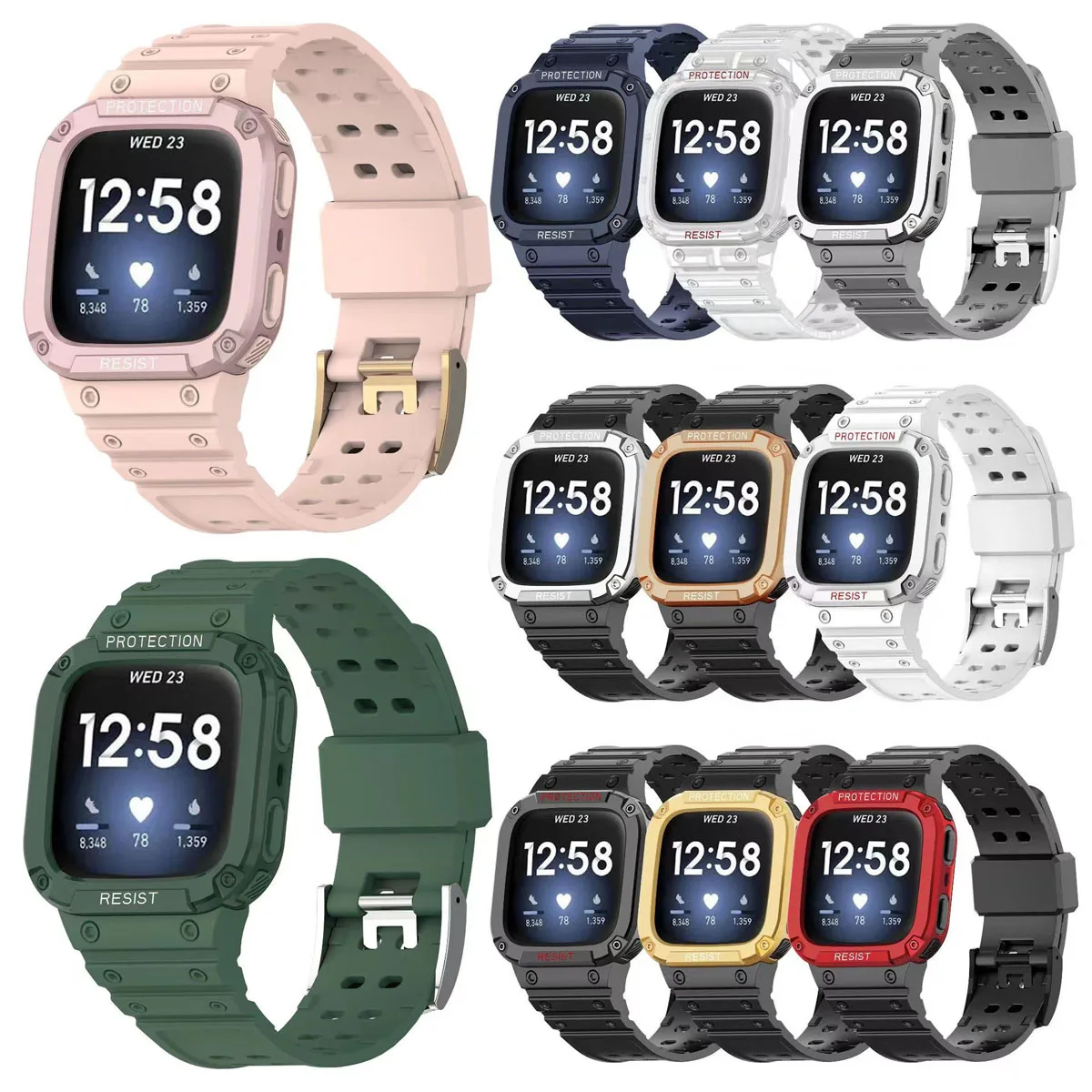 Shockproof Protective Case Silicone Band For Fitbit Versa 3 2 1 Watch Strap Cover For Fitbit Lite Sense Bracelet Bumper Shell