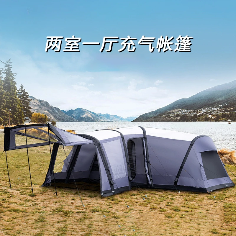 Large Two Room One Hall Tent Outdoor Tunnel Camping Tent Folding Quick Open Inflatable