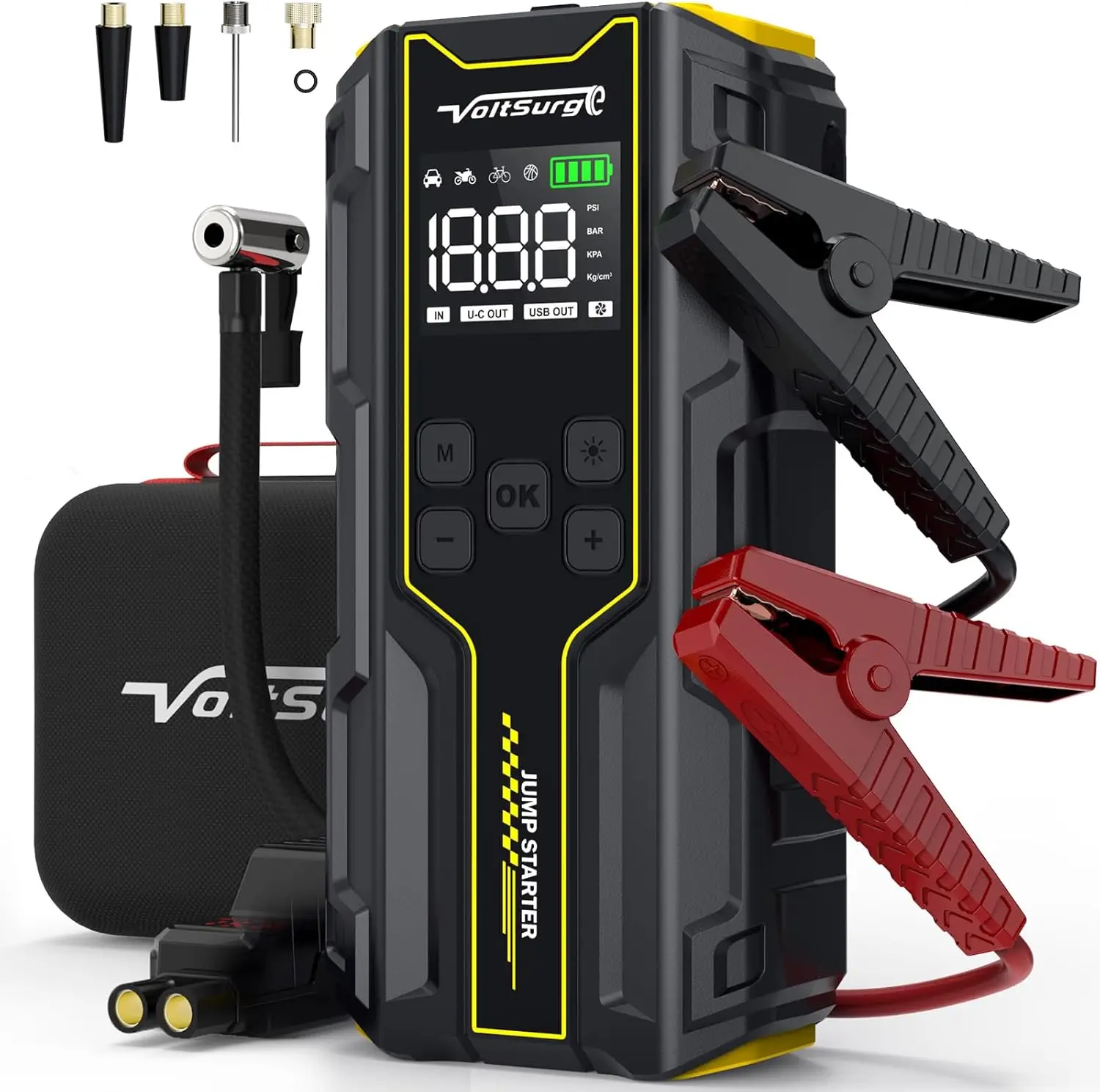 

Portable Car Jump Starter with Air Compressor, 6000A Peak for Gas/Diesel Engines, LED Light