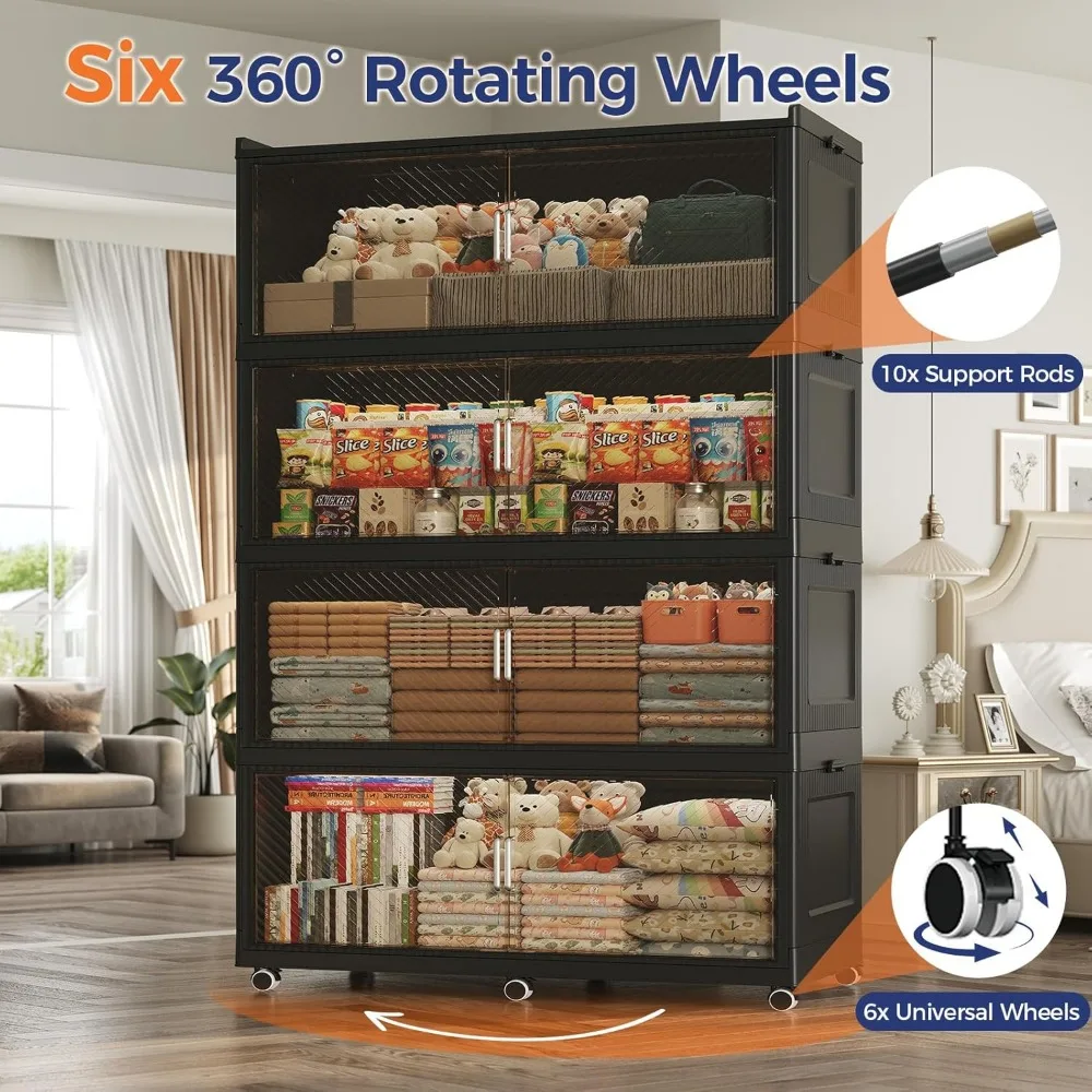 صناديق تخزين كبيرة جدًا بسعة 240 جالون مع أغطية، ومنظمات قابلة للطي سعة 960 لتر على عجلات، وخزائن خزانة قابلة للطي وقابلة للتكديس