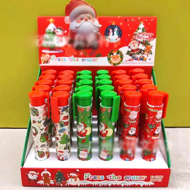 

30pcs/lot Christmas Santa Claus Press Eraser Cartoon Animal Writing Drawing Pencil Erasers Stationery Office School Supplies