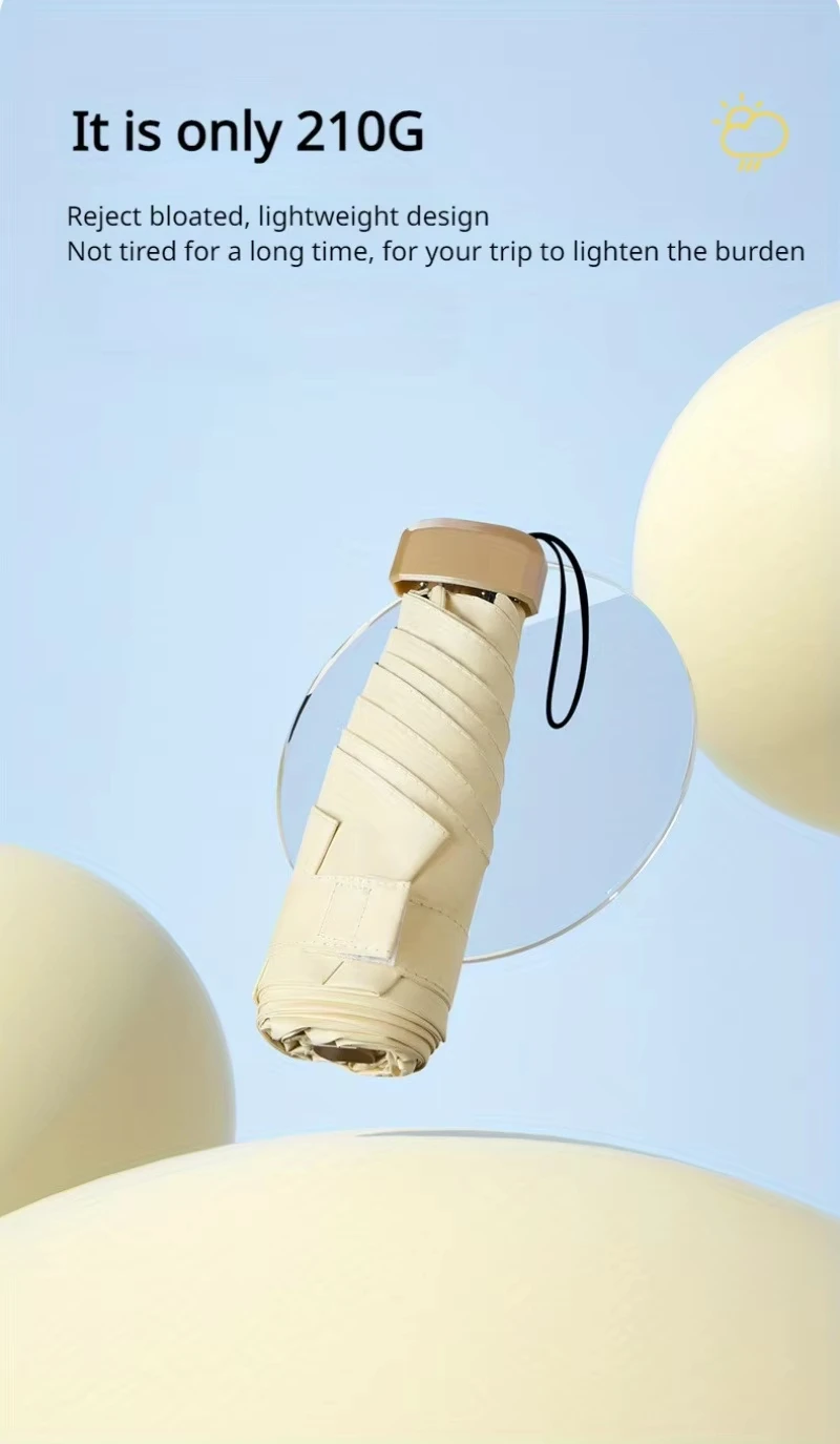 Fünffach faltbares Mini Taschenschirm superleicht für Damen Doppelfunktion Vinyl UV-Blocker Sonne und Regen Kapselstil für Reisen im Freien wasserabweisendes Gewebe ideales Geschenk für Stadtspaziergänge schützt die Ha – Detail 16