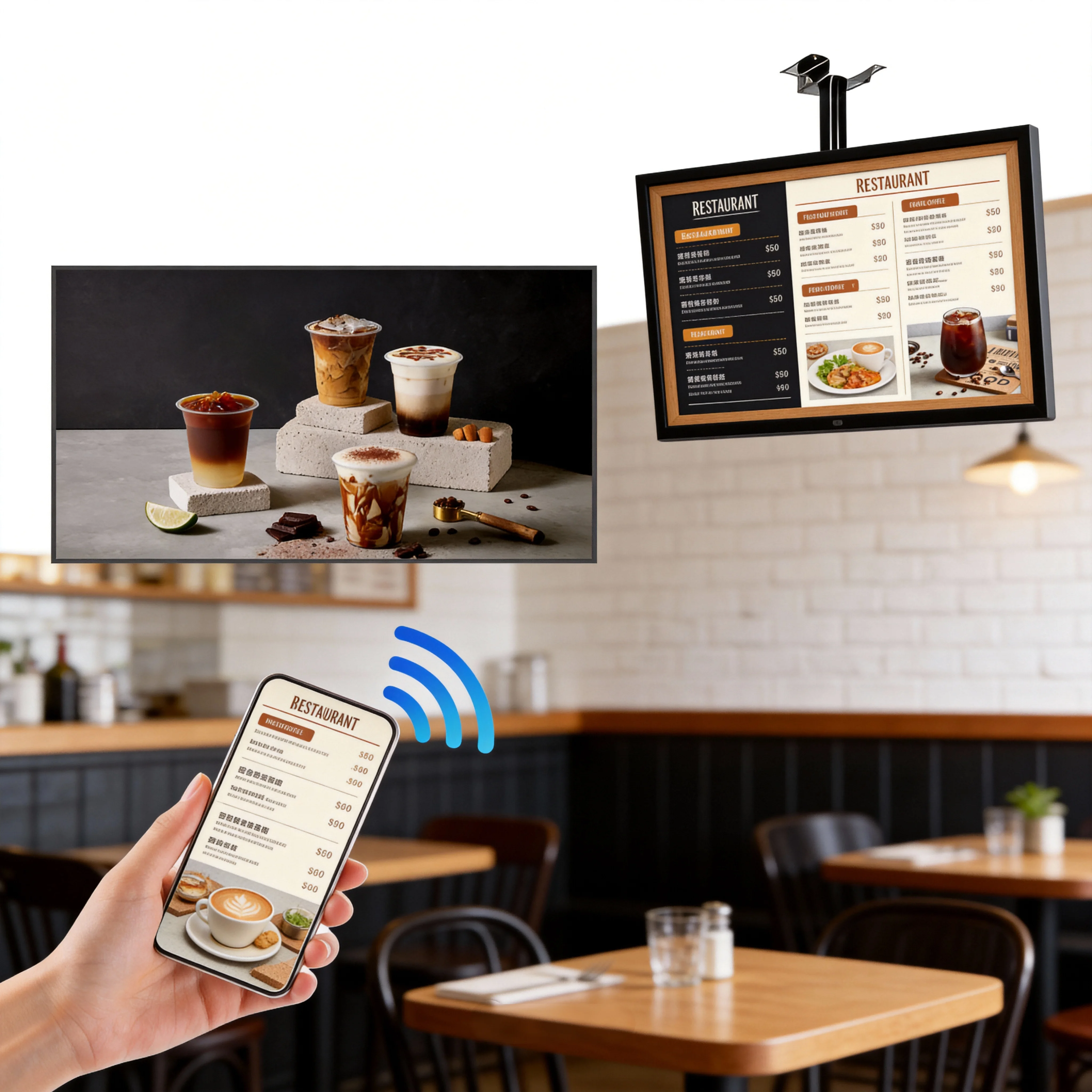 55inch 4K LCD Digital Signage Wall Mount Smart Advertising Screen Animation Anti-Glare App-Controlled All-Metal Structure