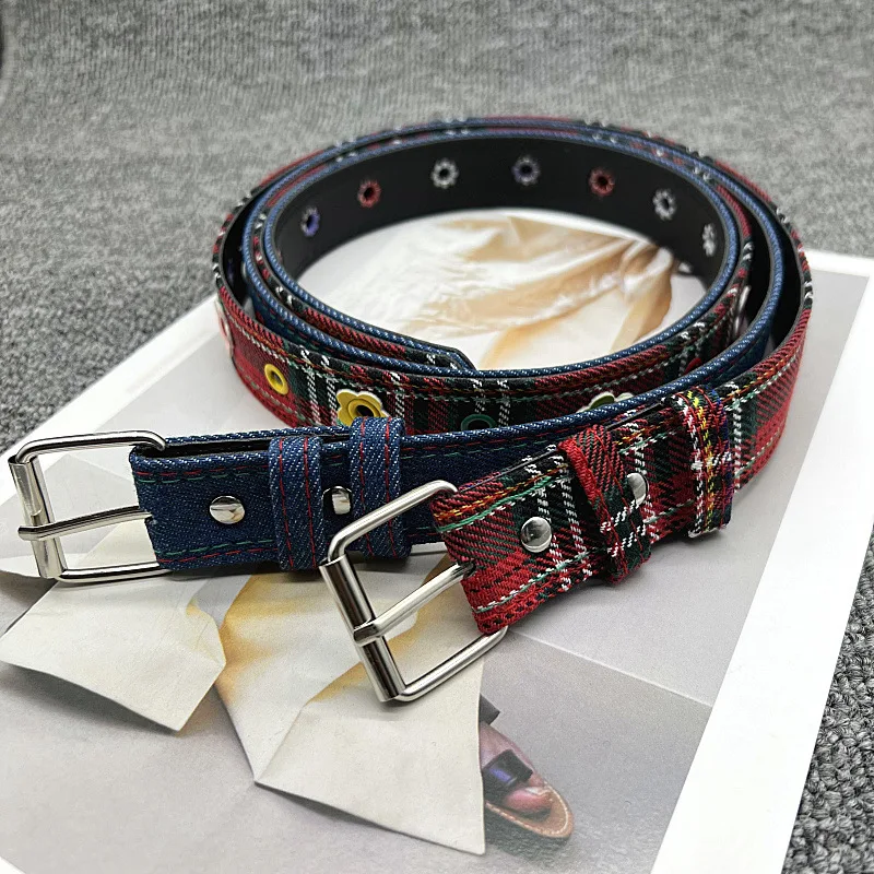 Women's Y2k Belt With Plaid Denim Jeans Decoration Dopamine Belt Accessories For American Hot Girl