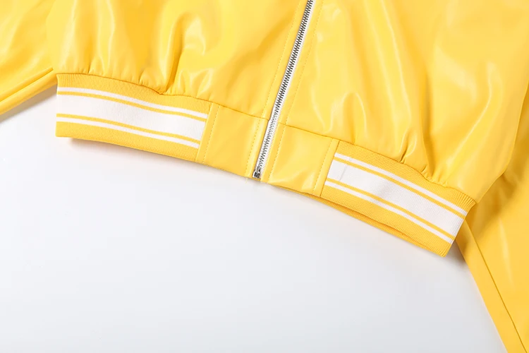 Kliou PU-Lederjacke für Damen, Herbsttrend, Reißverschluss-Cardigan, lange Ärmel, Buchstabendruck, bauchfrei, angesagter High-Street-Stil. – Detail 9