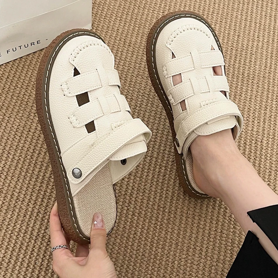 

Две повседневные женские туфли, простые тканые женские туфли, шлепанцы на толстой подошве, новые летние универсальные римские сандалии 2025 года.