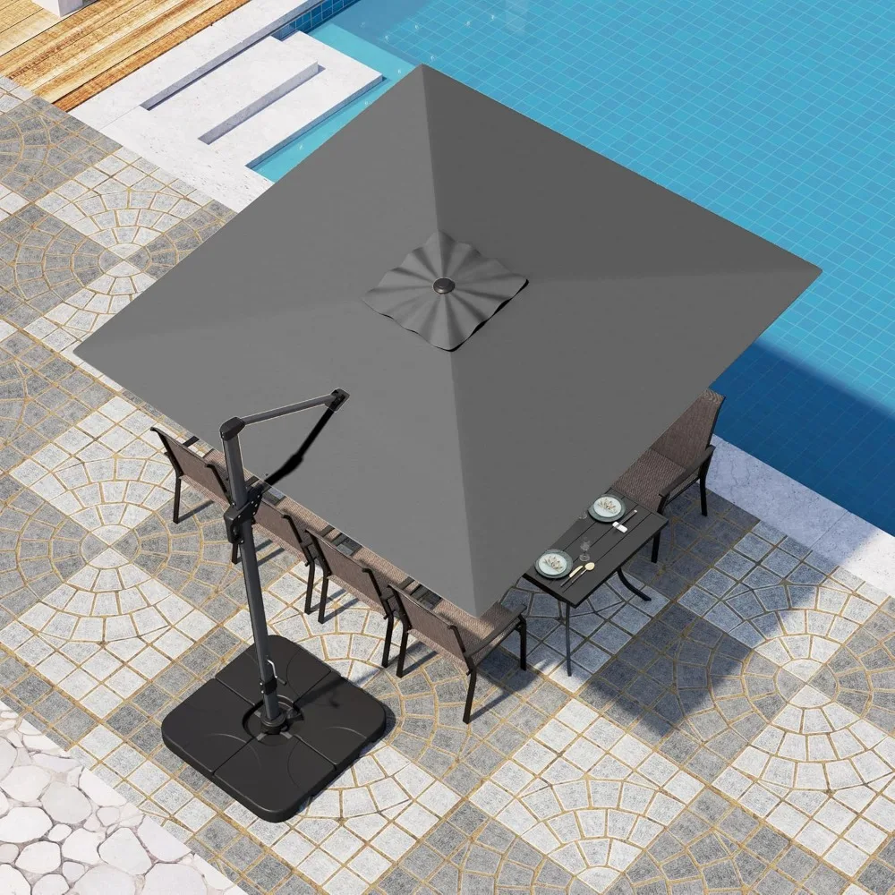 

10ft Patio Umbrella with Base. 360° Rotation & 7-Level Tilt Outdoor Cantilever Umbrella with Easy Crank Handle, Customized