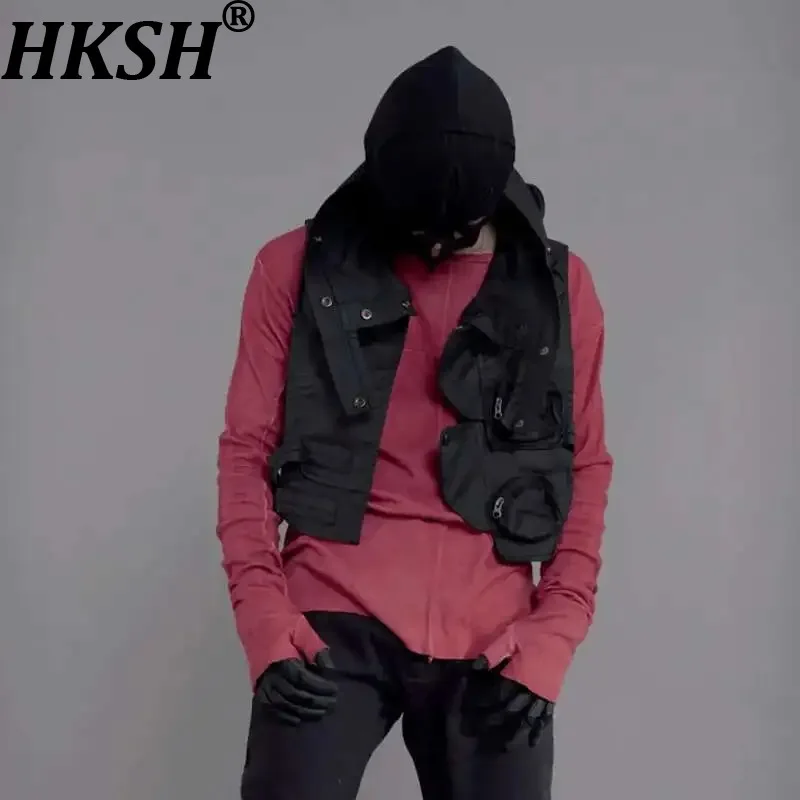 HKSH Spring Avant-Garde Niche Design Deconstructing Waste Land Cold Dyed Vintage Slim Fit T-shirt Men Tide Punk Dark Tees HK0916