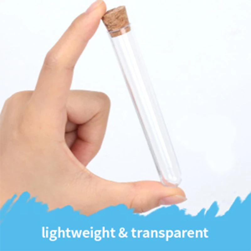100 szt. probówek laboratoryjnych z przezroczystego plastiku o pojemności 10 ml, 15x100 mm, z korkami, do użytku w laboratoriach, szkołach i na weselnach. — zdjęcie produktu 3