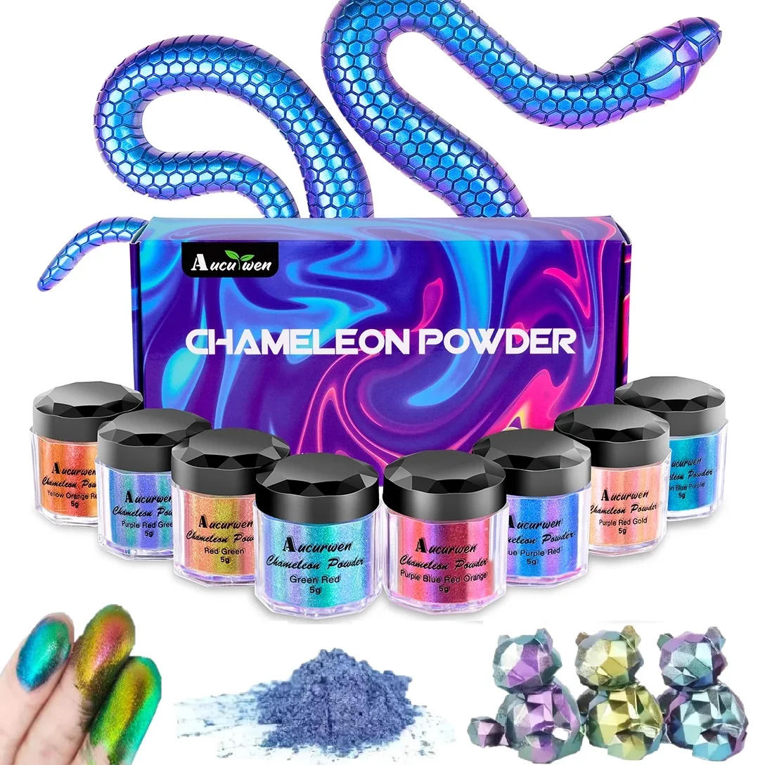 5g*8PCS Colors Mirror Chameleons Pigment Set Magic Discolored Pearlescent Powder DIY Crystal Epoxy Resin Mold Jewelry Making Dye