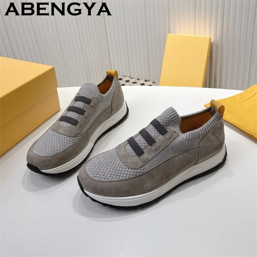 Men's Autumn New Sneakers Running Knit Shoes Fashion Casual High Quality Sport Athletic Gym Lightweight Lace Up Flat Shoes Man