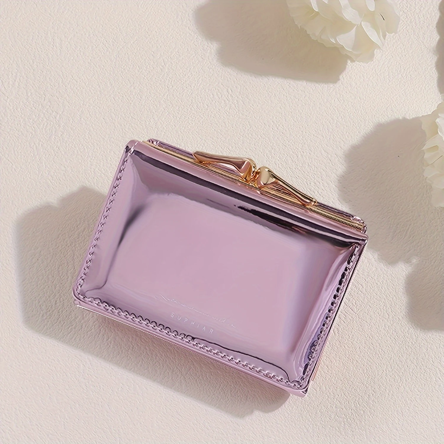 Shiny Tri-fold Wallet Clutch - Stylish Casual Card Holder with Secure Hasp Closure, Coin Pouch & Multi-Card Slots - Compact, Per