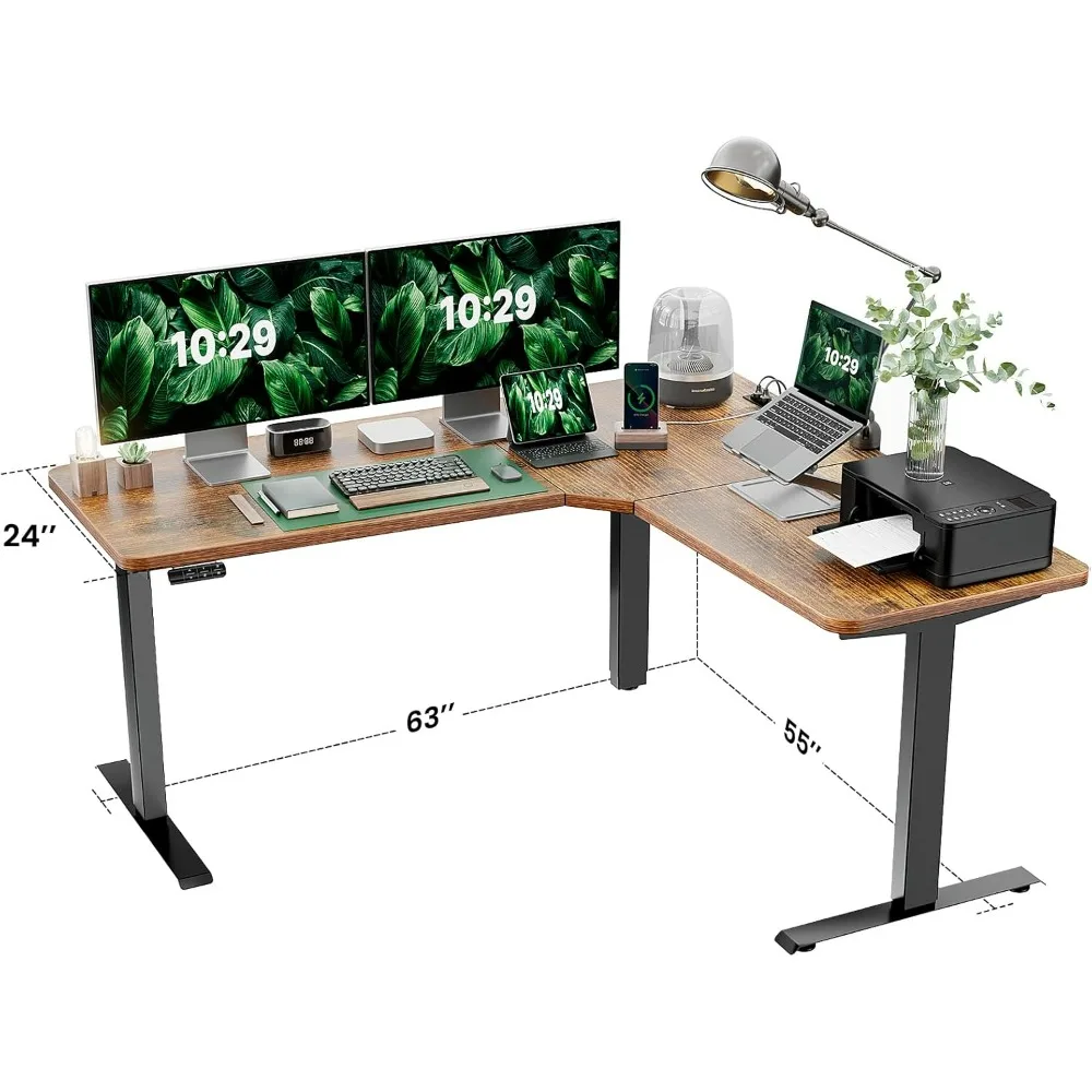 Standing Desk Adjustable Height with 4-in 1 Electical Outlet, L Shaped Electric Standing Desk with Headphone Hook, Stand up Desk