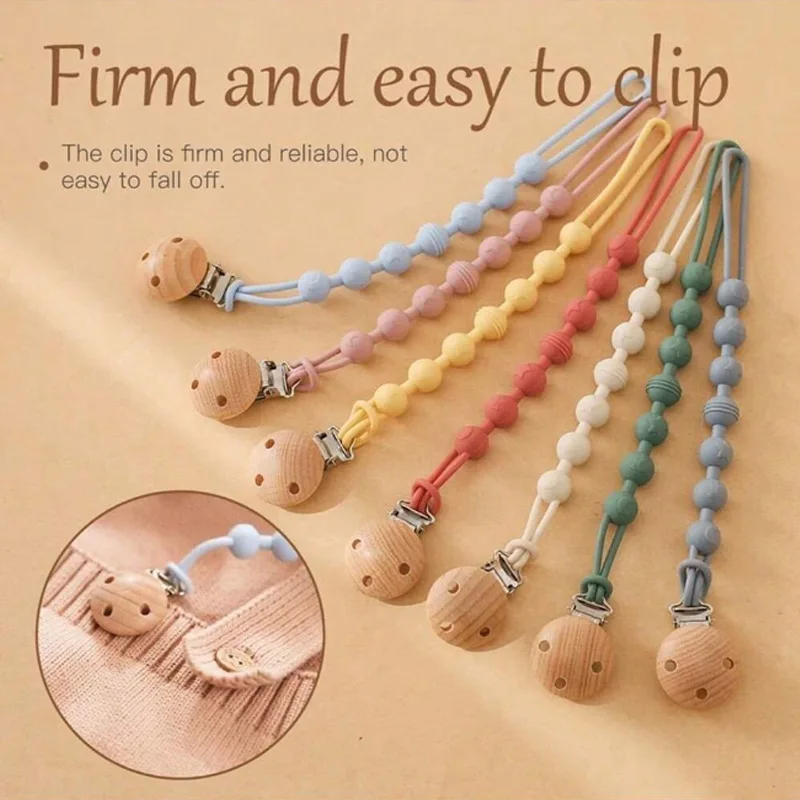 Baby Pacifier Clip BPA Free Anti-Lost Teething Toy Chew Gift with Beads Pacifier Holder Chain for Dummy
