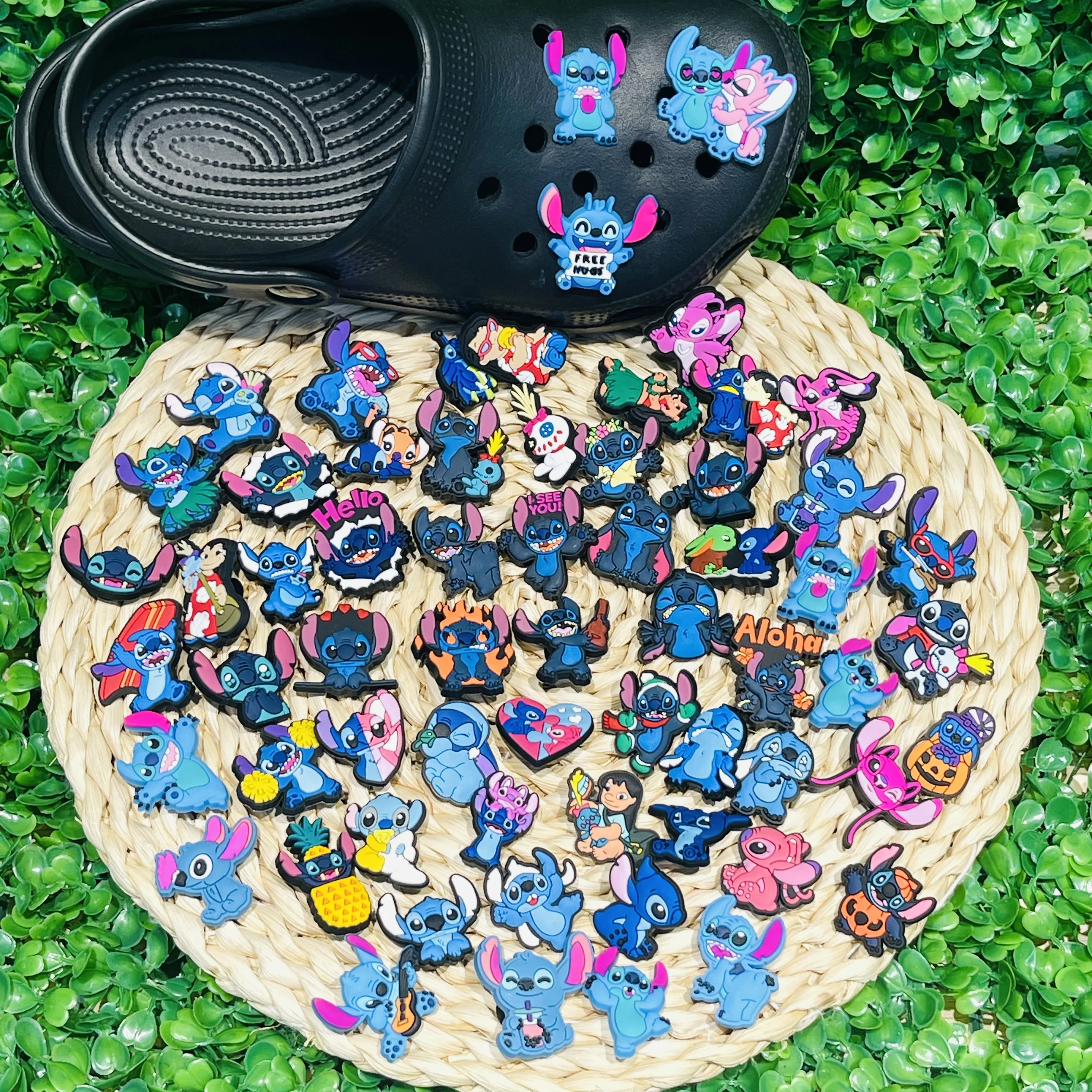 

63-200Pcs Miniso Lilo&Stitch PVC Shoes Charms Decorations Famous Cartoon Sandal Buckle Fit Boys Girls Birthday Gift