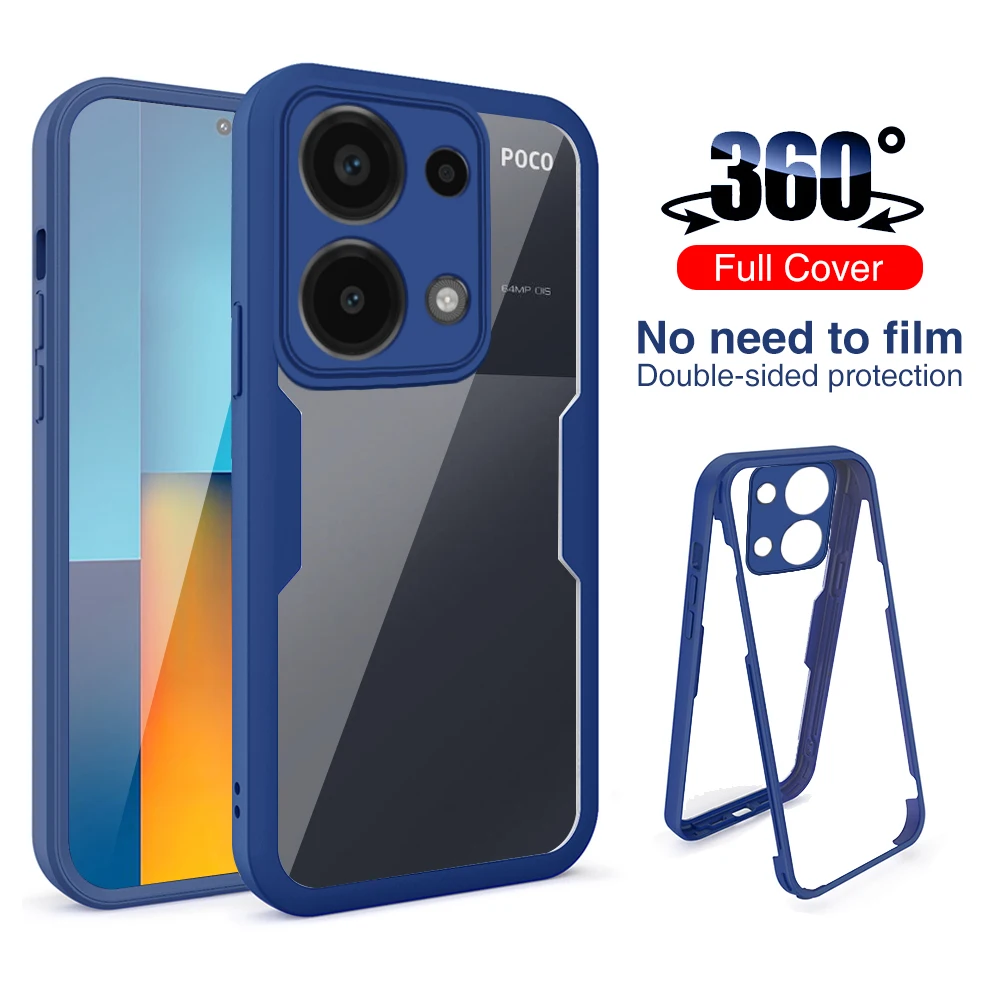 Custodia protettiva per schermo doppio lato a 360 ° per Xiaomi Poco M6 Pro 4G Cover trasparente antiurto Coque PocoM6Pro Little M6Pro