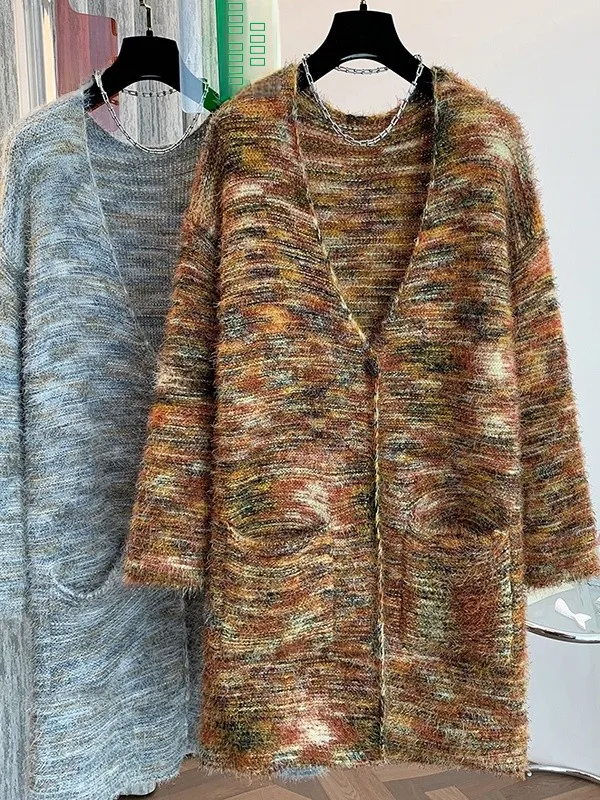 

Autumn Winter Brand Women's Long Cardigan Sweater Versatile Lazy Sle Knitted Outerwear Comfortable Loose Fit Thiened Long...