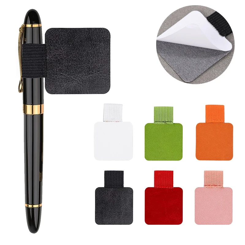 1/6Pcs PU Leather Pen Holder Self Adhesive Pencil Holder Elastic Loop Pencil Clip Notebook Journal Planners Stationery Organizer
