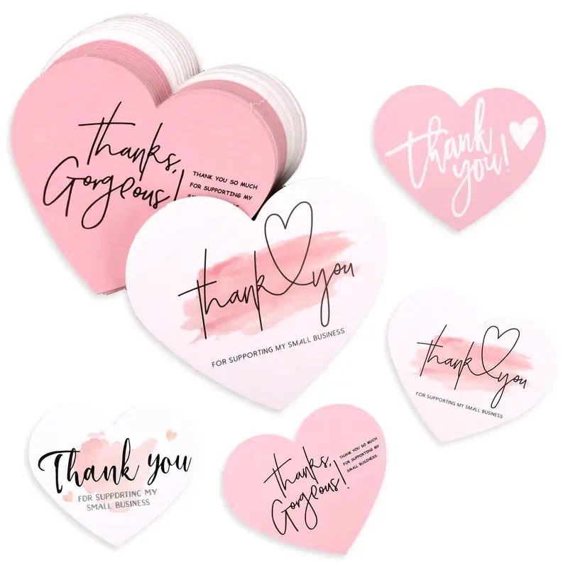 Liebesherz-Dankeschön-Anhänger, rosa Grußkarten für kleine Unternehmen, Verpackung, Geschenkanhänger, Schmuckkarten-Set, 50/100 Stück