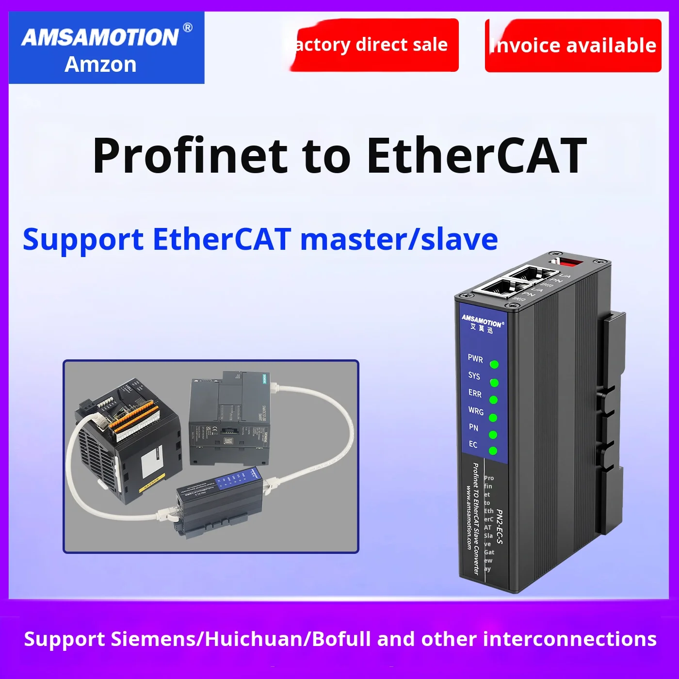 

Industrial Profinet to EtherCAT Master-Slave Gateway Bus Protocol Conversion Module Amsamotion PN2-EC-S M