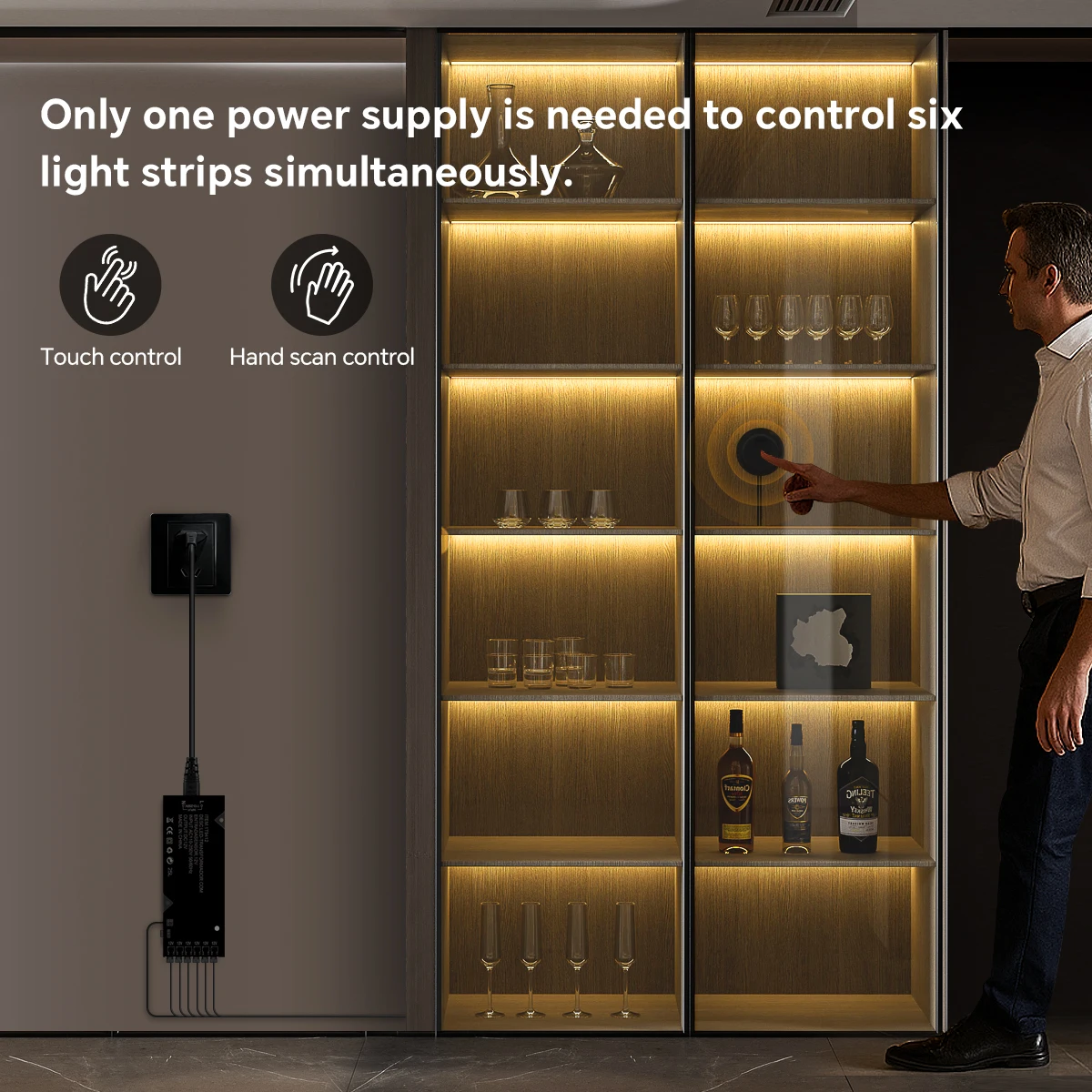 Smart Penetrable Legno COB Striscia LED Sensore tattile Luce 1-6 PZ 1-3 m PCB nero Incorporato Armadietto TV Parete Retroilluminazione Luci parallele