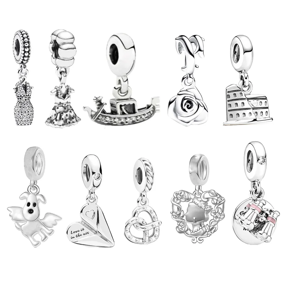 Hot Sale Rose In Bloom & Engravable Puppy Dangle Charm Beads Fit Original 925 Sterling Silver Pandora Bracelet DIY Women Jewelry