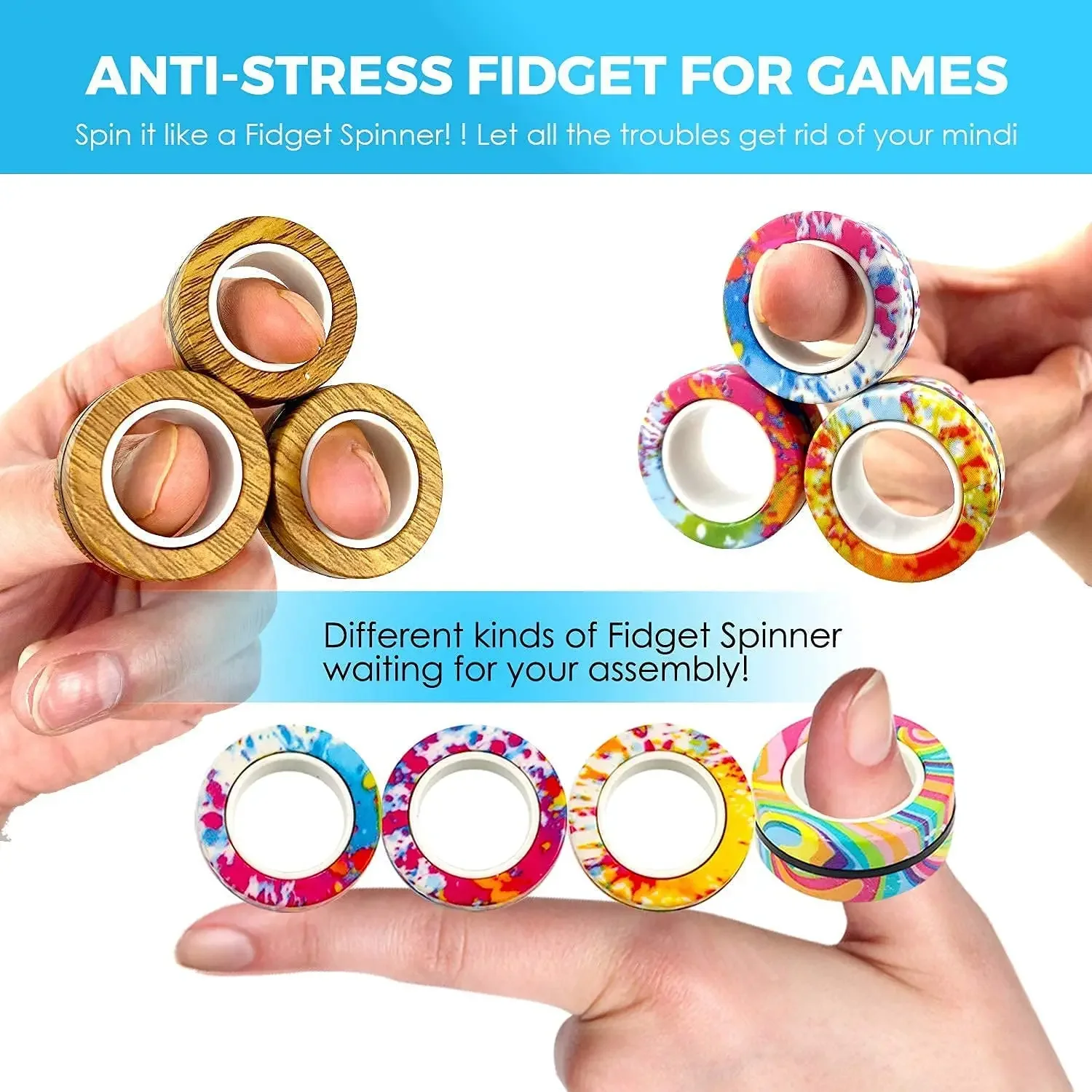 Magnetisches zappeln spielzeug für erwachsene magnetische spinner ringe dekompression spielzeug finger hand zappeln anti stress spinner ring griff spielzeug