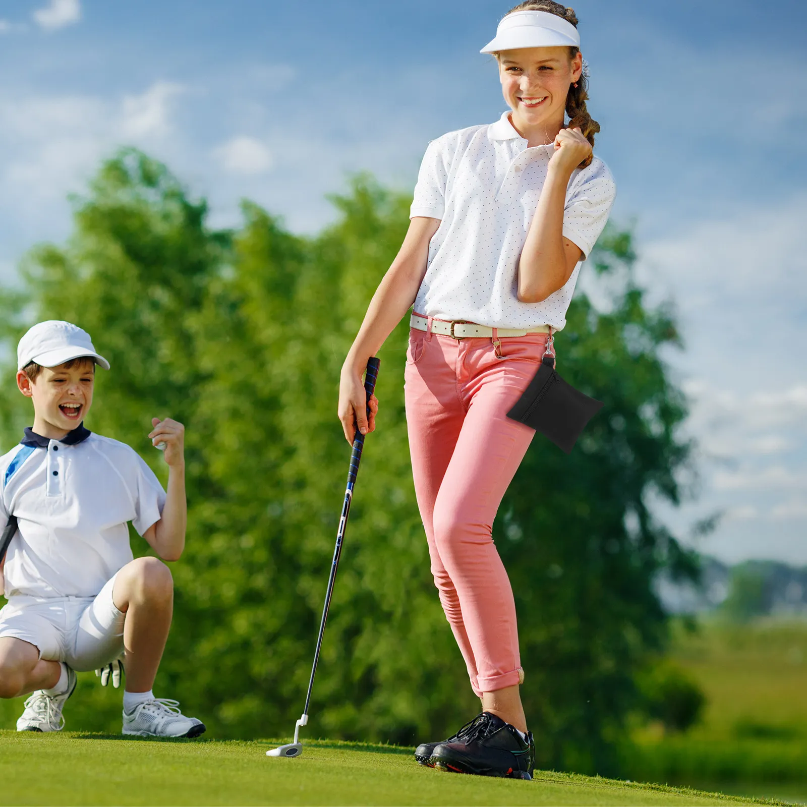 

3Pcs Golf Tee Pouch Black Oxford Cloth Ample Storage Zipper Closure Metal Lobster Clip for Golf Bag Organizer Accessory