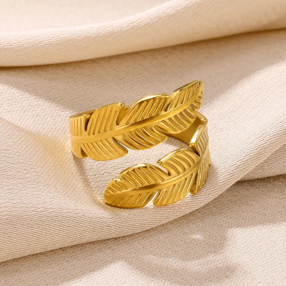 GATTVICT 18k Gold Color Rings For Women Men Stainless Steel Jewelry Punk Hippie Foliage Open Ring Party Gift 2023 Summer New In