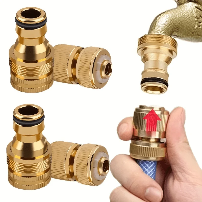 Brass Garden Hose Quick Connector Set, Water Tap Adapter, Quick Release Hose Fitting for Garden Watering Pipe Connection