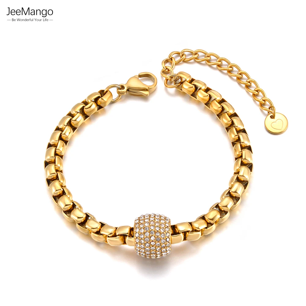 JeeMango Edelstahl-Armband mit geometrischer Kugel aus Zirkon, 18 Karat vergoldete Metallkette, hypoallergen, Punk-Schmuck B26014