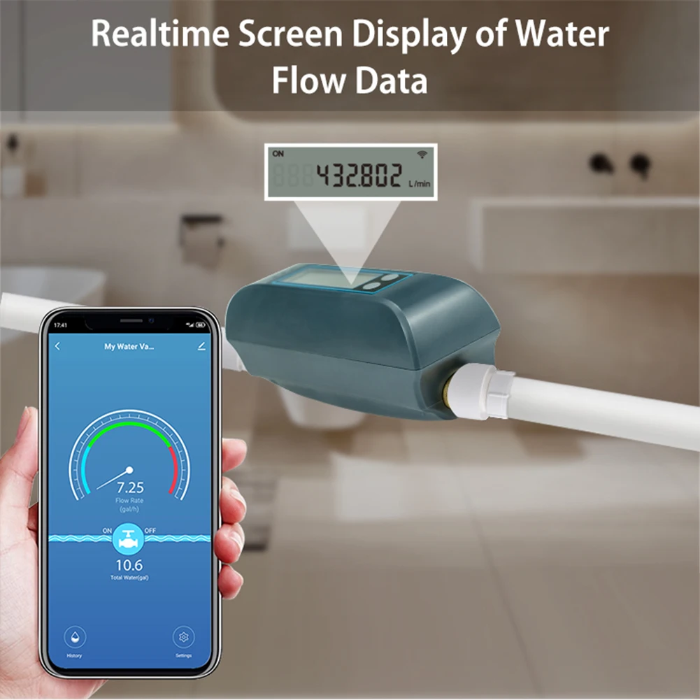 Tuya Smart WiFi Water Valve Water Flow Rate And Water Meter Waterproof Home Water LCD Display Device On/Off Remote Control