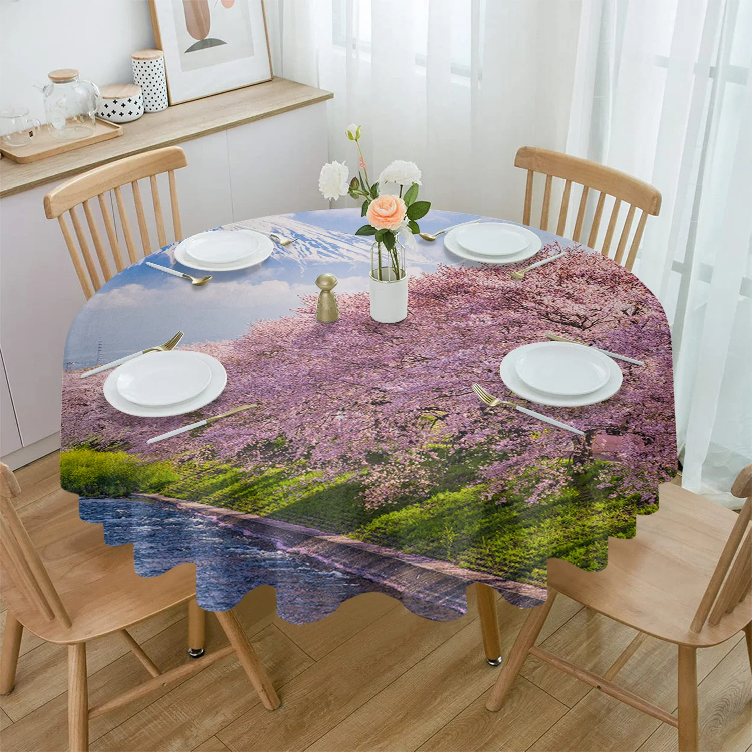 Fuji Mountain Cherry Blossom Japan Table Cloth Waterproof Home Decoration Tablecloth Party Kitchen Dinner Table Cover