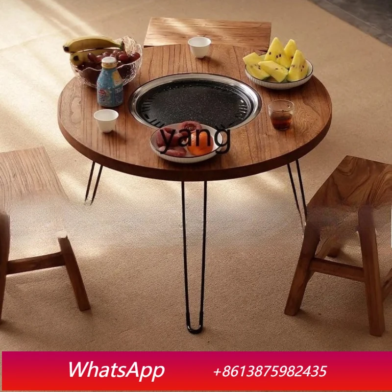 

LMM solid wood brewed tea table balcony household barbecue hot pot table portable folding